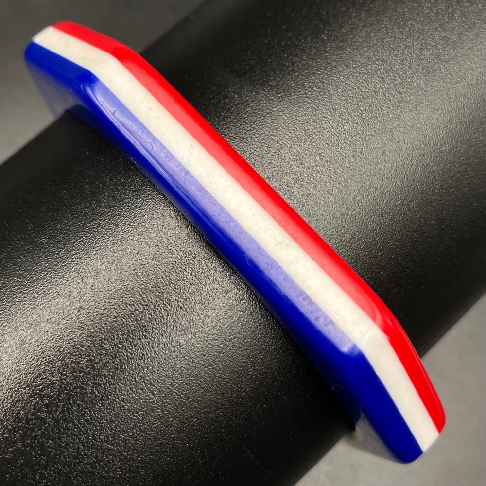 Vintage Bangle Bracelet Red White Blue Striped Octagon Acrylic Size8
